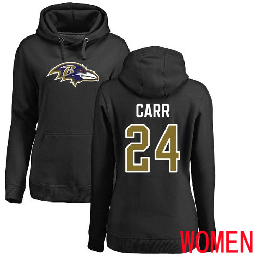 Baltimore Ravens Black Women Brandon Carr Name and Number Logo NFL Football #24 Pullover Hoodie Sweatshirt->women nfl jersey->Women Jersey